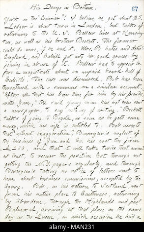 Descrive una lettera ricevuta da Bob pistola. Titolo: Thomas Butler diari Gunn: Volume 17, pagina 76, luglio 20, 1861 . Il 20 luglio 1861. Gunn, Thomas Butler, 1826-1903 Foto Stock