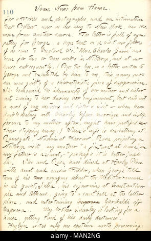 Descrive una lettera ricevuta da sua madre. Titolo: Thomas Butler diari Gunn: Volume 17, pagina 120, Agosto 16, 1861 . 16 agosto 1861. Gunn, Thomas Butler, 1826-1903 Foto Stock