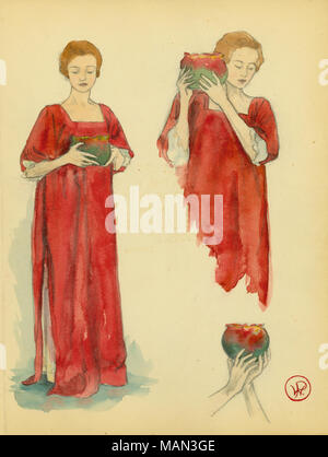 Tre dipinti di Williamina Parrish mostra una donna che tiene un'urna. Titolo:Il Tornio del vasaio, Volume 1, numero 5, pagina 64, Marzo 1905 . Marzo 1905. Parrish, Williamina, 1879-1941 Foto Stock