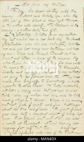 Descrive una lettera ricevuta da sua madre. Titolo: Thomas Butler diari Gunn: Volume 18, pagina 8, 11 ottobre 1861 . 11 ottobre 1861. Gunn, Thomas Butler, 1826-1903 Foto Stock