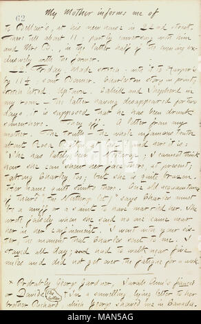 Descrive una lettera ricevuta da sua madre. Titolo: Thomas Butler diari Gunn: Volume 18, pagina 73, Novembre 21, 1861 . Il 21 novembre 1861. Gunn, Thomas Butler, 1826-1903 Foto Stock