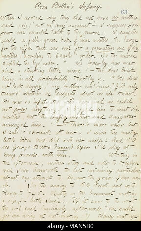 Descrive una lettera ricevuta da sua madre. Titolo: Thomas Butler diari Gunn: Volume 18, pagina 74, Novembre 22, 1861 . Il 22 novembre 1861. Gunn, Thomas Butler, 1826-1903 Foto Stock