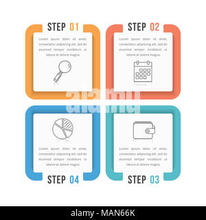 Una infografica modello con quattro passaggi o opzioni, flusso di lavoro, il diagramma di processo, vettoriale EPS10 illustrazione Foto Stock