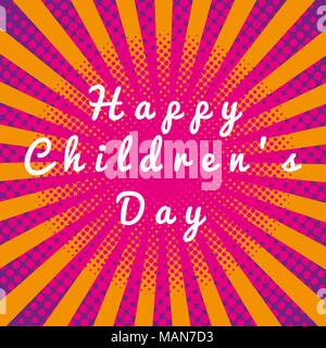 Felice giorno per bambini. Concetto dell'evento. La Pop art style. Crimson e sfondo arancione Illustrazione Vettoriale