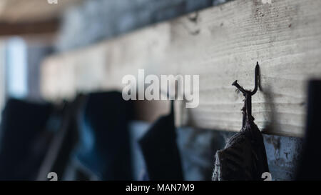 Casa del Contadino vecchio chiodo gancio a parete rack, appendiabiti. Foto Stock