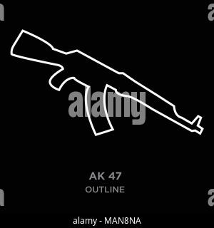 White ak47 delineare lorem su sfondo nero, illustrazione vettoriale Illustrazione Vettoriale