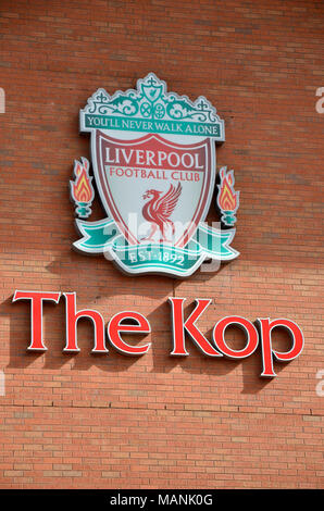 Kop fine a Liverpool FC Anfield Stadium Foto Stock