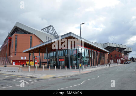 La facciata di Liverpool FC Anfield Stadium Foto Stock