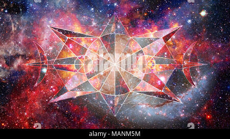 Abstract hipster sfondo geometrico con triangoli, cerchi, Nebulosa, stelle e Galaxy. Gli elementi di questa immagine fornita dalla NASA. Foto Stock