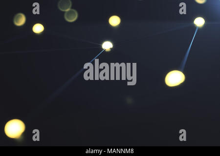 3D Rendering astratta Connessione futuristica linee e punti luminosi. La tecnologia dei supercomputer, calcolando il cloud computing. Hi-tech la tecnologia digitale Foto Stock