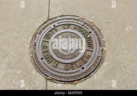 Città di metallo di houston Tempesta fognature coprire texas USA Foto Stock
