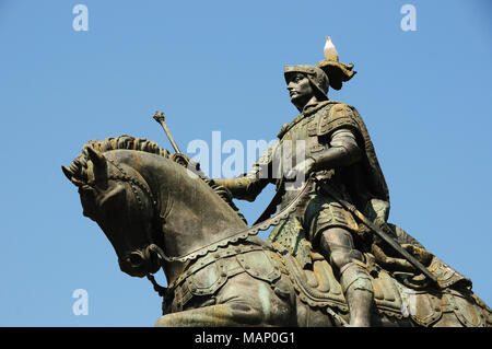 Statua di re Dom João I. Lisbona, Portogallo Foto Stock