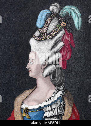 Maria Antonietta (1755-1793). Regina consorte di Francia. Moglie di Luigi XVI. Incisione del XIX secolo. Ritratto. Foto Stock