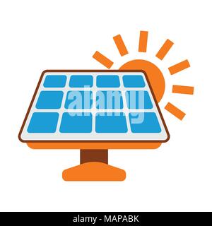 Batteria solare icona. Sun etichetta energetica per il Web su sfondo bianco. Appartamento illustrazione vettoriale. Illustrazione Vettoriale