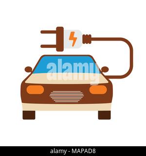 Auto elettrica icona. Etichetta energetica per il Web su sfondo bianco. Appartamento illustrazione vettoriale. Illustrazione Vettoriale