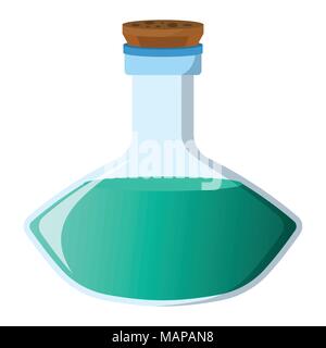 Pallone e bottiglia icona. Etichetta della pozione di fantasia e elisir. In stile cartone animato. Illustrazione Vettoriale logo. Illustrazione Vettoriale