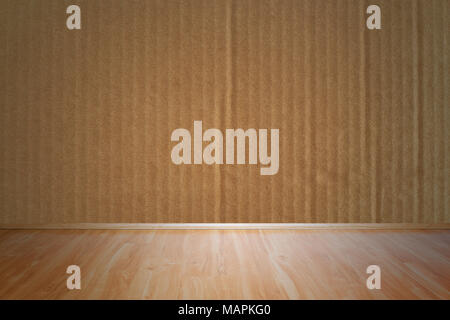 Brown scatola di cartone texture parete e pavimento in legno Foto Stock