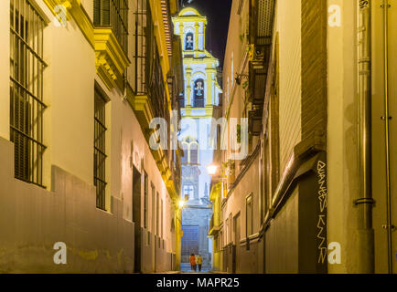 La Iglesia de Santa Cruz (chiesa di Santa Cruz) di notte a Siviglia, in Andalusia, Spagna Foto Stock