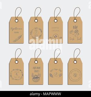 Set di alimenti biologici tag ed etichette adesivo elementi di design Illustrazione Vettoriale