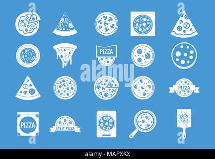 Icona di Pizza blu vettore set Illustrazione Vettoriale