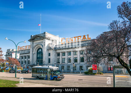 Vista del Pacifico la Stazione Centrale, Vancouver, British Columbia, Canada, America del Nord Foto Stock