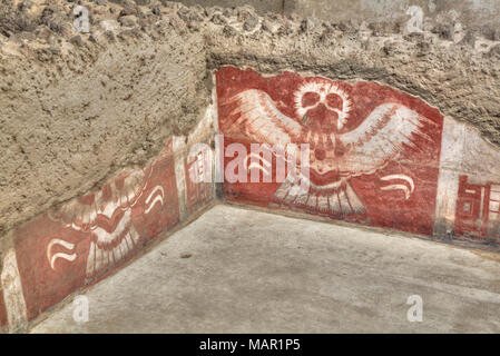 Carta murale di aquile, Palazzo di Tetitla, Teotihuacan zona archeologica, Sito Patrimonio Mondiale dell'UNESCO, Stato del Messico, Messico, America del Nord Foto Stock