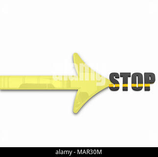 Freccia e segno di stop su uno sfondo bianco. Illustrazione immagine Stock. Foto Stock