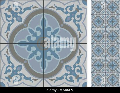 Modello di perfetta illustrazione in tradizionale stile come piastrelle portoghesi Illustrazione Vettoriale