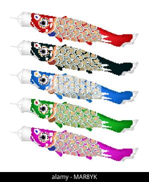 Koinobori pesce giapponese kite su sfondo bianco Illustrazione Vettoriale