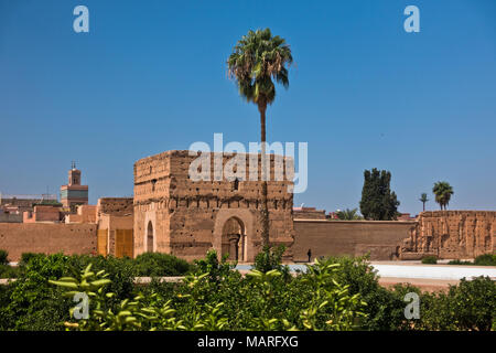 Resti di una rovina del XVI secolo la dinastia Saadiane Palazzo El Badi si trova a Marrakesh, Marocco Foto Stock