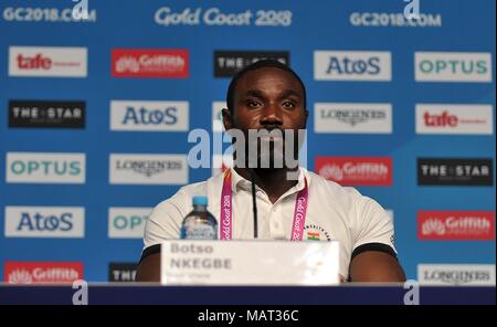 Queensland, Australia. Il 4 aprile 2018. Botso Nkegbe (GHA capitano della squadra). Team Scozia conferenza stampa. Centro stampa. Costa d'Oro 2018. Queensland. Australia. 04/04/2018. Credito: Sport In immagini/Alamy Live News Foto Stock