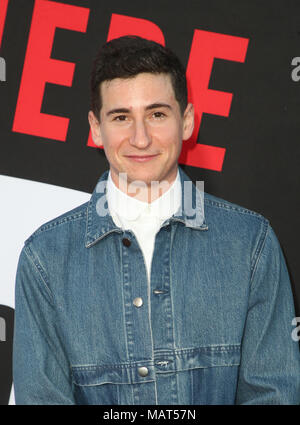 Westwood, ca. 3 apr, 2018. Sam Lerner, alla premiere di Universal Pictures' bloccanti al Regency Village Theatre di Westwood, la California il 3 aprile 2018. Credito: Faye Sadou/media/punzone Alamy Live News Foto Stock