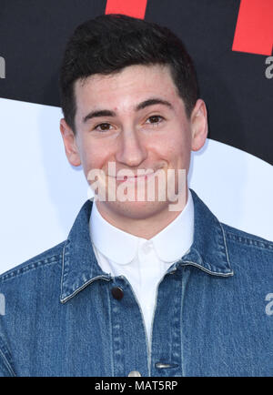 Westwood, CA, Stati Uniti d'America. 3 apr, 2018. 03 Aprile 2018 - Westwood, California - Sam Lerner. Universal Pictures' ''bloccanti'' Los Angeles Premiere detenute al Regency Village Theatre. Photo credit: Birdie Thompson/AdMedia Credito: Birdie Thompson/AdMedia/ZUMA filo/Alamy Live News Foto Stock