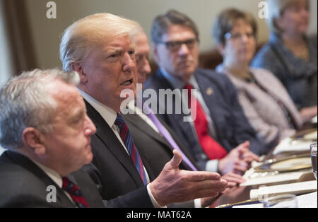 Washington, Distretto di Columbia, Stati Uniti d'America. 3 apr, 2018. Presidente Trump detiene un pranzo con gli Stati baltici i capi di Stato e di governo alla Casa Bianca a Washington DC, Aprile 3, 2018. Credito: Chris Kleponis/CNP/ZUMA filo/Alamy Live News Foto Stock