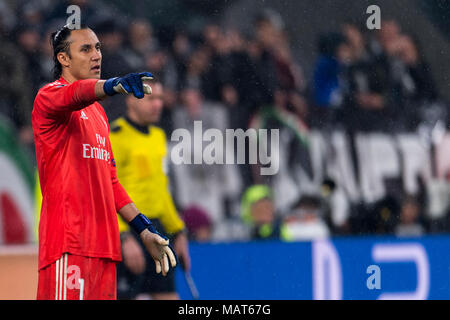 Antonio Keylor Navas Gamboa del Real Madrid durante l' UEFA Champions League ' Quarti di finale, prima gamba, match tra Juventus 0-3 Real Madrid presso lo stadio Allianz il 3 aprile 2018 a Torino, Italia. Credito: Maurizio Borsari/AFLO/Alamy Live News Foto Stock