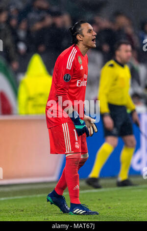 Antonio Keylor Navas Gamboa del Real Madrid durante l' UEFA Champions League ' Quarti di finale, prima gamba, match tra Juventus 0-3 Real Madrid presso lo stadio Allianz il 3 aprile 2018 a Torino, Italia. Credito: Maurizio Borsari/AFLO/Alamy Live News Foto Stock