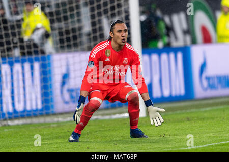 Antonio Keylor Navas Gamboa del Real Madrid durante l' UEFA Champions League ' Quarti di finale, prima gamba, match tra Juventus 0-3 Real Madrid presso lo stadio Allianz il 3 aprile 2018 a Torino, Italia. Credito: Maurizio Borsari/AFLO/Alamy Live News Foto Stock