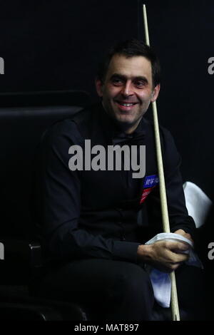 Beijin, Beijin, Cina. 3 apr, 2018. Pechino, Cina-3a aprile 2018: Ronnie O'Sullivan a Snooker China Open 2018 a Pechino, 3 aprile 2018. Credito: SIPA Asia/ZUMA filo/Alamy Live News Foto Stock