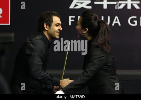 Beijin, Beijin, Cina. 3 apr, 2018. Pechino, Cina-3a aprile 2018: Ronnie O'Sullivan a Snooker China Open 2018 a Pechino, 3 aprile 2018. Credito: SIPA Asia/ZUMA filo/Alamy Live News Foto Stock