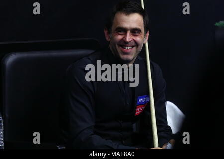 Beijin, Beijin, Cina. 3 apr, 2018. Pechino, Cina-3a aprile 2018: Ronnie O'Sullivan a Snooker China Open 2018 a Pechino, 3 aprile 2018. Credito: SIPA Asia/ZUMA filo/Alamy Live News Foto Stock