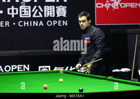 Beijin, Beijin, Cina. 3 apr, 2018. Pechino, Cina-3a aprile 2018: Ronnie O'Sullivan a Snooker China Open 2018 a Pechino, 3 aprile 2018. Credito: SIPA Asia/ZUMA filo/Alamy Live News Foto Stock