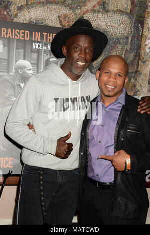 NEW YORK, NY - 03 aprile: Michael Kenneth Williams, Dominic Dupont partecipa al "Vice" Stagione 6 Premiere a Whitby Hotel su Aprile 3, 2018 in New York City People: Michael Kenneth Williams, Dominic Dupont Foto Stock