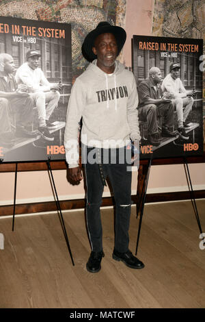 NEW YORK, NY - 03 aprile: Michael Kenneth Williams assiste il "Vice" Stagione 6 Premiere a Whitby Hotel su Aprile 3, 2018 in New York City People: Michael Kenneth Williams Foto Stock