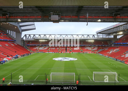 Anfield, UK. 4 apr, 2018. Anfield, Liverpool, in Inghilterra; Champions League quarti di finale, la prima gamba, Liverpool v Manchester City; Anfield Credito: News Immagini/Alamy Live News Foto Stock