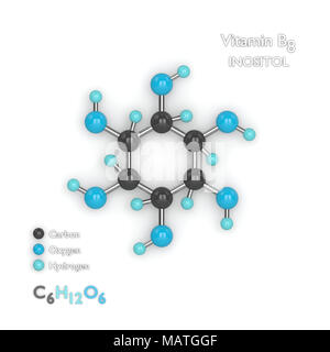 3D render del modello molecolare con formula molecolare di vitamina B8 su sfondo bianco Foto Stock