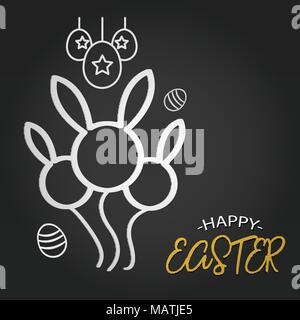 Felice Pasqua modello con palloncino di coniglio forma e uova su sfondo scuro. Illustrazione Vettoriale. Il layout di progettazione per invito, biglietto di auguri, ba Illustrazione Vettoriale