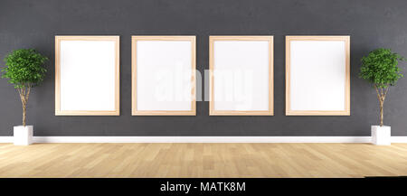 Il telaio in legno con Poster Mockup sulla parete della galleria Foto Stock