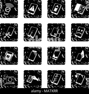 Telefoni riparazione fix set di icone Vector grunge Illustrazione Vettoriale