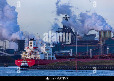 La Tata Steel acciaierie in IJmuiden, Velsen, North Holland, Paesi Bassi, la più grande area industriale nei Paesi Bassi, 2 altiforni, 2 piano di coke Foto Stock