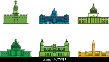 Il Parlamento il set di icone di colore, stile contorno Illustrazione Vettoriale